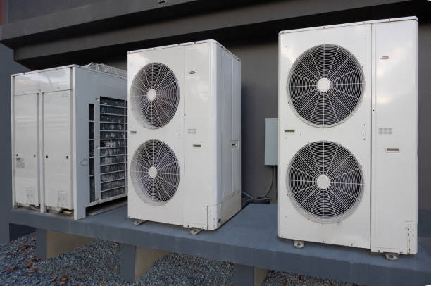 High efficiency modern AC-heater units, energy save solution-horizontal, outside an apartment complex